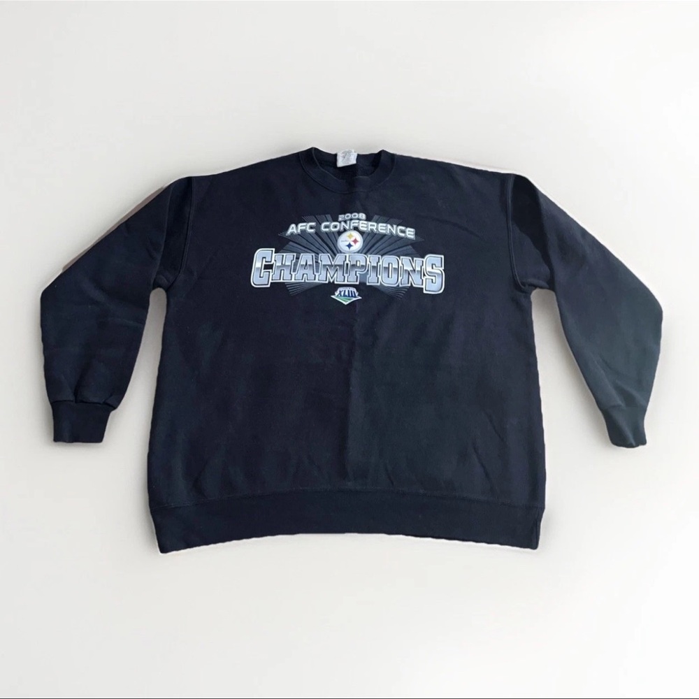 VTG NFL Pittsburgh Steelers Black Crewneck XL 2008 AFC Conference Champions NFL